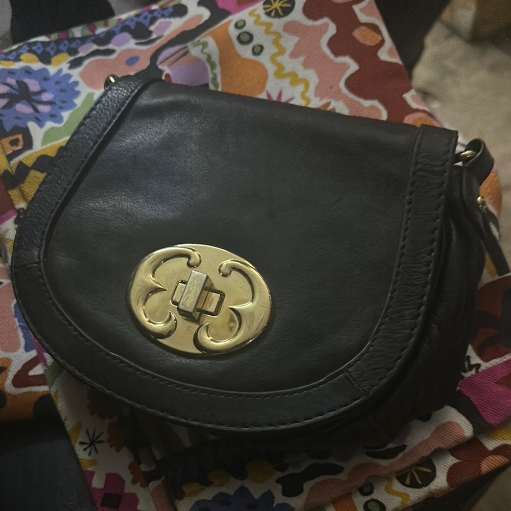 Black and Gold Crossbody Bag with Ornate Clasp